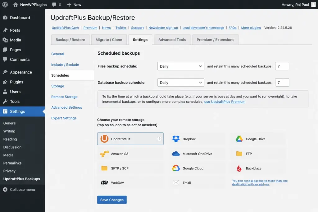 Best WordPress Backup Plugins (2026 Guide) updraft plugin dashboard